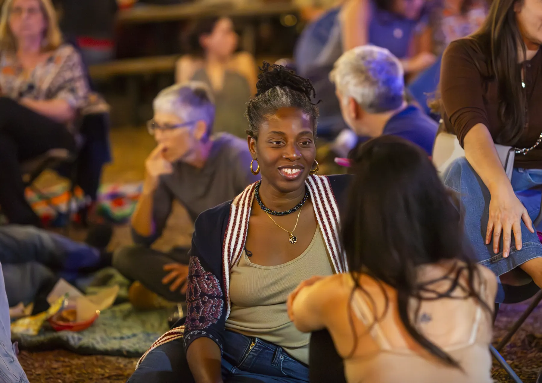 Audience members connecting at Hyde Park Storytelling